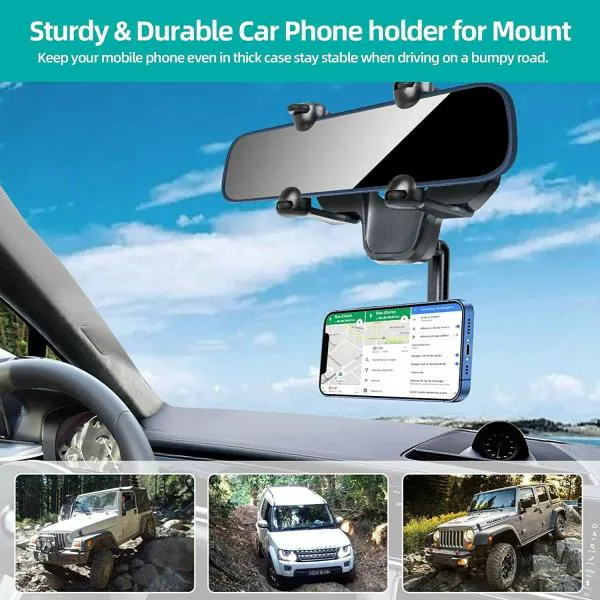 RETRACK Rear View Mirror Phone Mount Eye Level Safe Viewing Mobile Holder (Black) JioMart