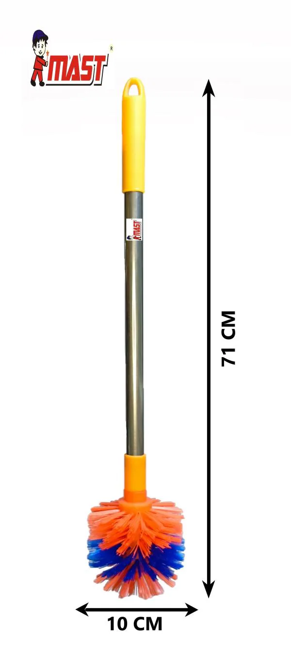 Mast Toilet Cleaning Brush Round with Extra Long Steel Handle Pack of