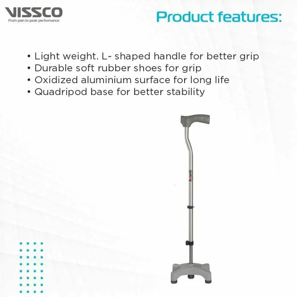 Vissco Avanti L Shape Quadripod Walking Stick for Elderly & Those