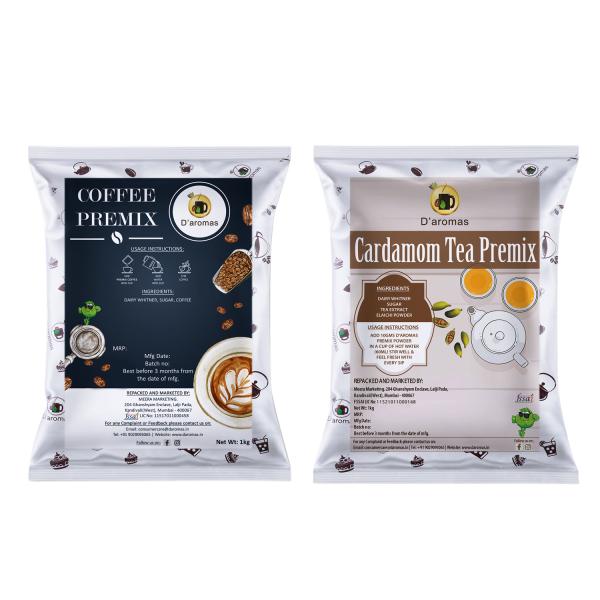 D'aromas Coffee & Elaichi (Cardamom) Tea Premix1kgx2 ,Instant Premix Powder, Ready to Drink