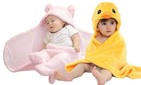 MY NEWBORN Baby Blanket Hooded Cartoon for Boys and Girls- Combo of 2  (Yellow,Pink) - JioMart