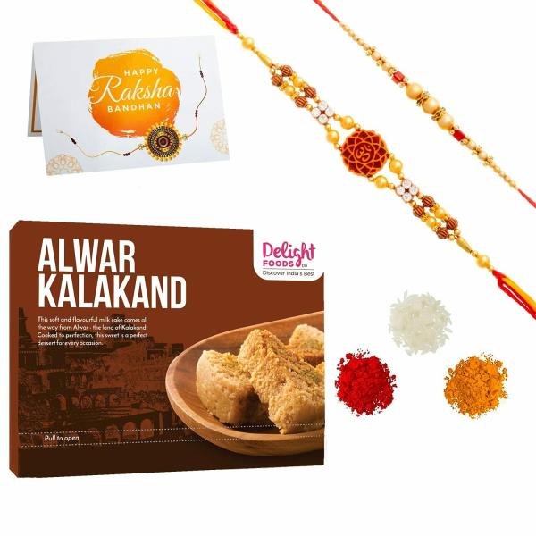 Delight Foods Alwar Kalakand (Milk Cake) 250g Rakhi Greeting Card 2 Rakhis Authentic