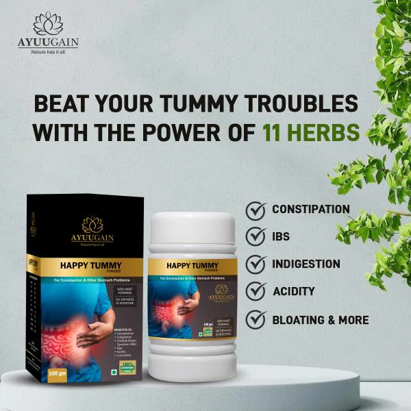 Ayuugain Happy Tummy Powder For Constipation, Indigestion, Gas, Acidity