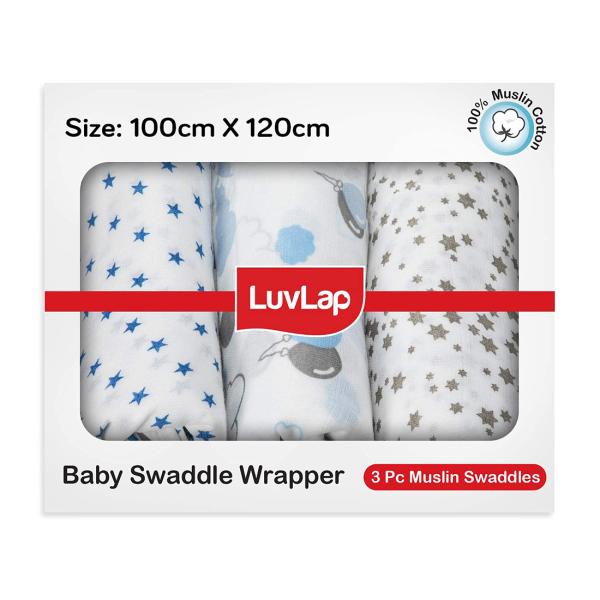 Luvlap White Cotton Muslin Baby Swaddles (018 M) Pack Of 3 JioMart