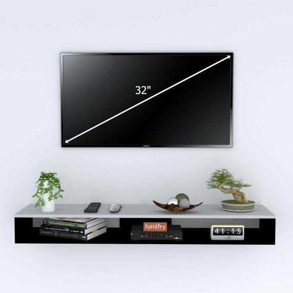 Furnifry Wooden Wall Mounted Floating TV Stand for Living Room with Storage Shelf (Black & White