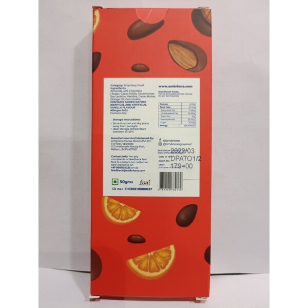 Ambriona Chocolate Coated Nuts Almond Dark Chocolate with Zesty