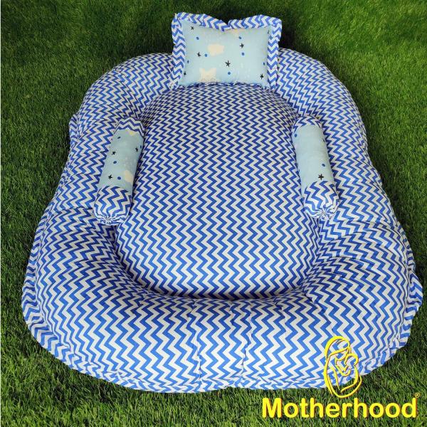 Motherhood Sky Blue Cotton Baby Nest Bed With 3 Pillows Bedding Set