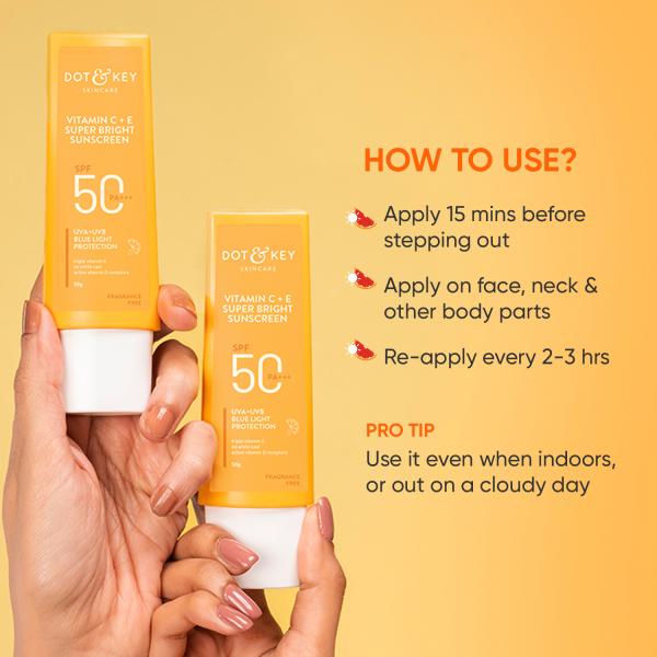 Dot & Key Sunscreen SPF 50 PA+++ with Vitamin C + E for Even Toned