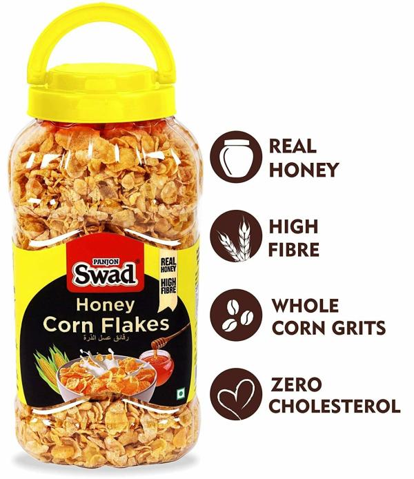 Swad Honey Corn Flakes Cereal with Real Honey (Zero Cholesterol) 2 Jar