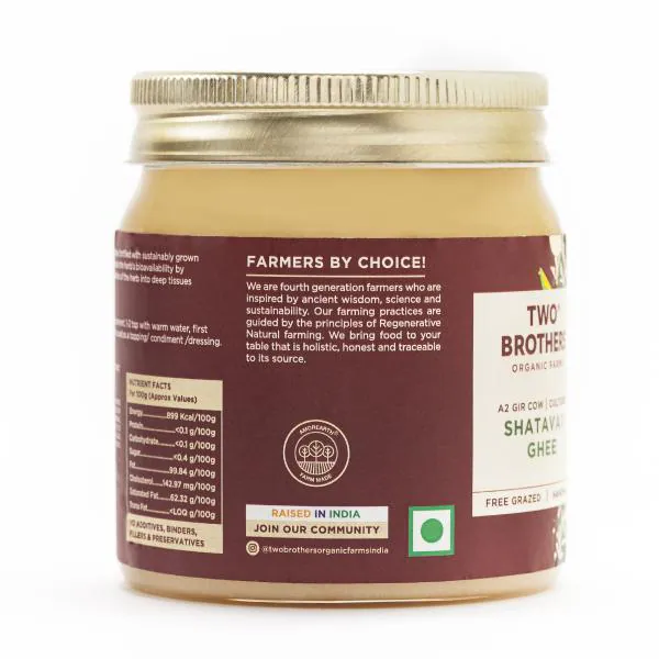 Two Brothers Organic Farms A2 Cultured Shatavari Ghee, Desi Gir Cow, Cultured and Handmade,250