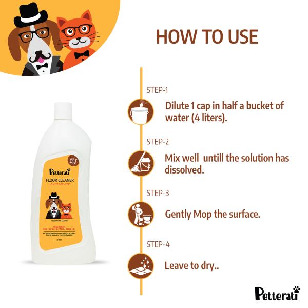 Petterati Pet Safe Floor Cleaner Citrus 900ml BKC, Alcohol, Acid