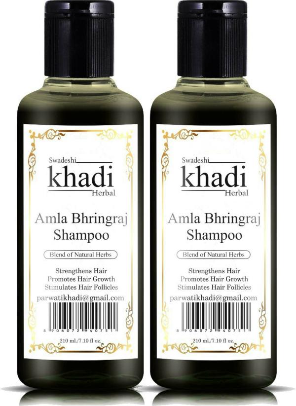 Swadeshi Khadi Amla Bhringraj Shampoo, Damage Repair, Deep Conditioning,  Anti-Hair Fall, Nourishment And Moisturization, Hair Shine - 420 Ml (Pack  Of 2) - JioMart