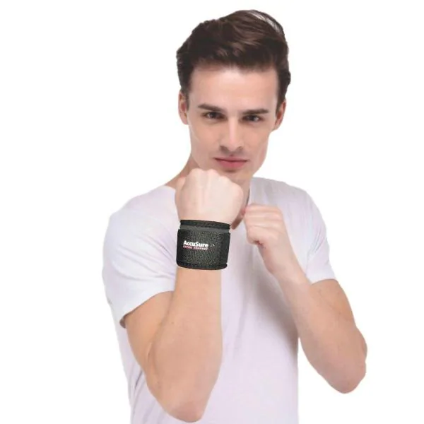 Accusure Black Wrist Wrap Bands Wrist Support For Gym Sports For Men