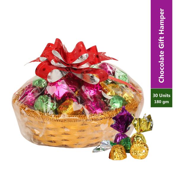 Chocoloony Gift Pack Golden Basket with 30 pcs Milk Chocolate (180gm