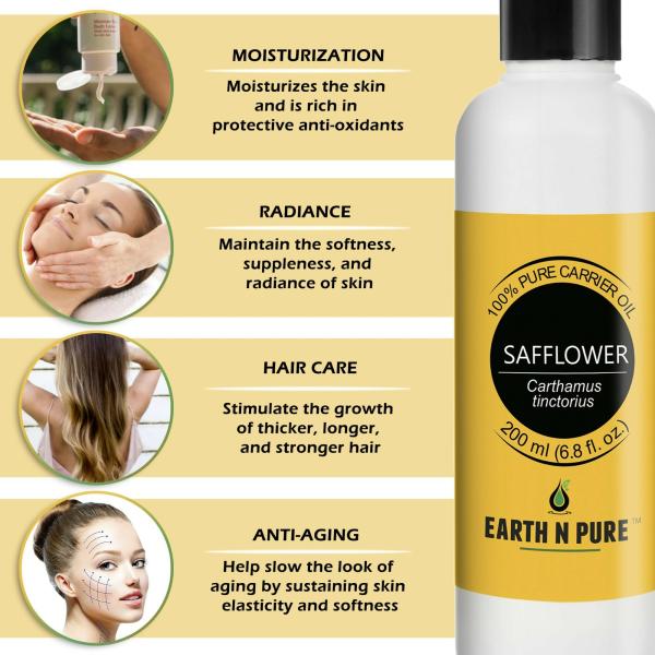 Earth N Pure Safflower Carrier Oil 100 Pure, Undiluted, Natural, Therapeutic GradeFor Skin
