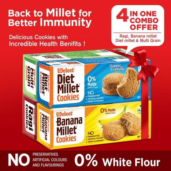 Weleet Assorted Cookies Pack of 4 x 90g (Grain, Millet, Ragi & Banana