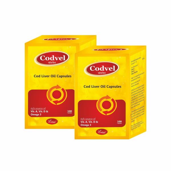 Leeford Codvel Cod Liver Fish Oil Capsules With Vitamin A,Vitamin D And Omega 3 100 Capsules