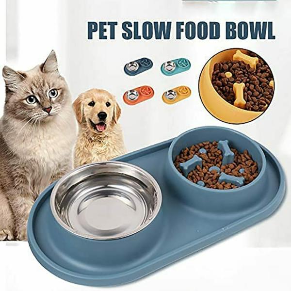 Emily Pets Bowls And Water 3In1 Slow Eating Dog Bowls With Non Slip