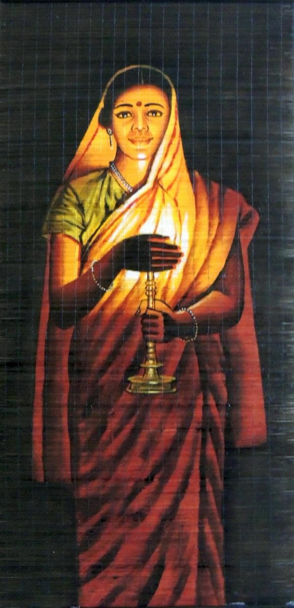 ZENRISE Raja Ravi Varma lady with lamp Inspired Handicraft painting on