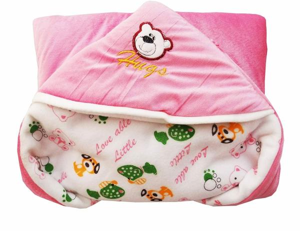 My NewBorn Cartoon Crib Hooded Baby Blanket for Mild Winter (Polyester,  Pink) - JioMart