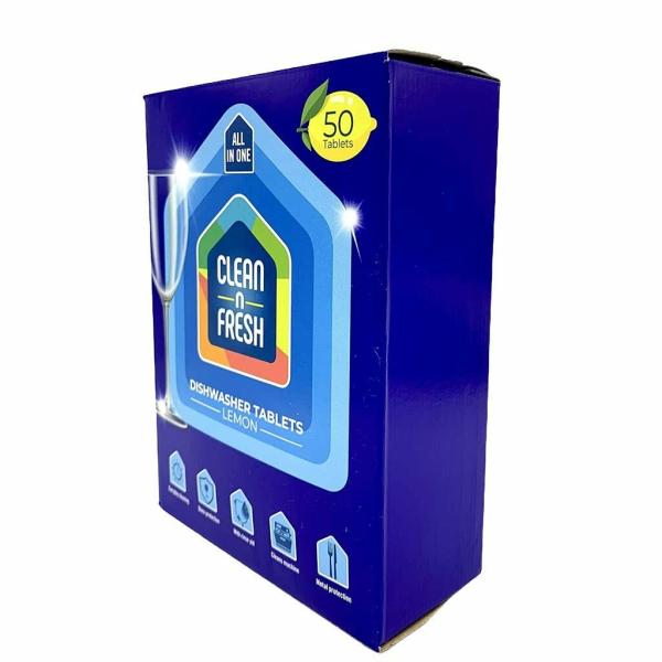 Clean N Fresh All in One Dishwasher Tablet Lemon, 50Tablets with Built