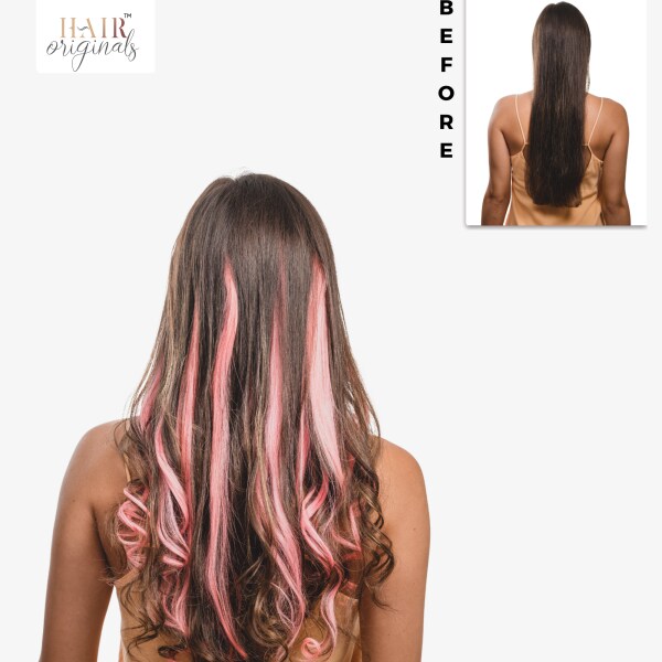 Hair Originals Human Hair extensionsHair Colour Streaks Pink, 24