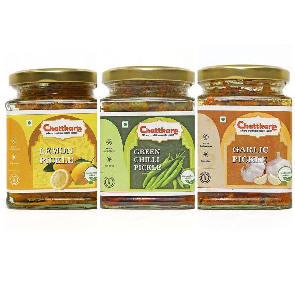 Chattkare Homemade pickles Bengali Spicy Lemon, Green Chilli and Garlic