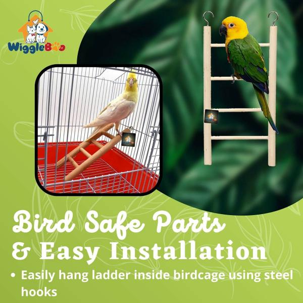 Wiggleboo 22Cm Wooden 4 Step Ladder Bird Toy Climbing Exercise And Fun