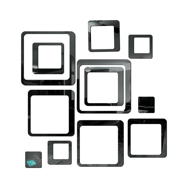 Look Decor Black Square Black 3D Acrylic Mirror Wall Sticker (Pack Of