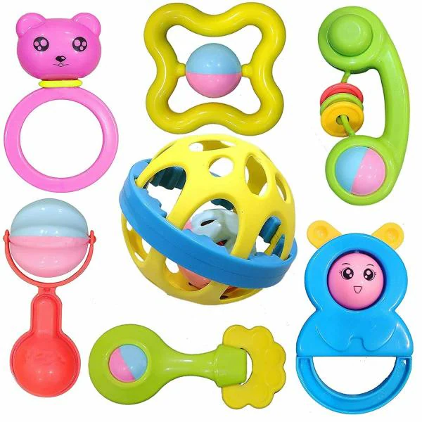 Grest Colorful Non Toxic Plastic Set of 7 Attractive Sound Rattle Toy
