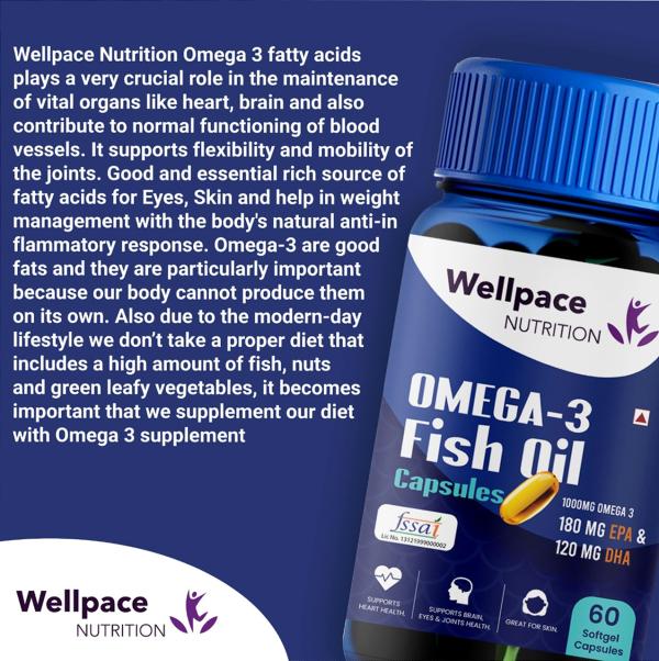 WellPace Nutrition Omega3 Fish Oil 1000mg EPA 180mg & DHA 120mg for