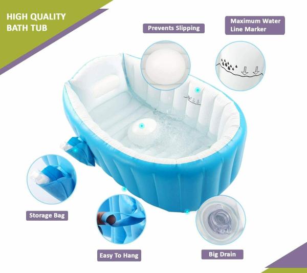 Safeokid Inflatable Baby Bath Tub With Air Pump, NonSlip, TravelFriendly, Foldable Shower