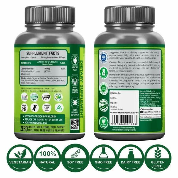 Nutrainix Organic Vitamin D3 From Lichen & Mushrooms 90 Vegetarian