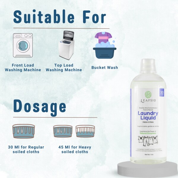 LEAFSIO Natural Laundry liquid Detergent (1000 ML x Pack of 2) I