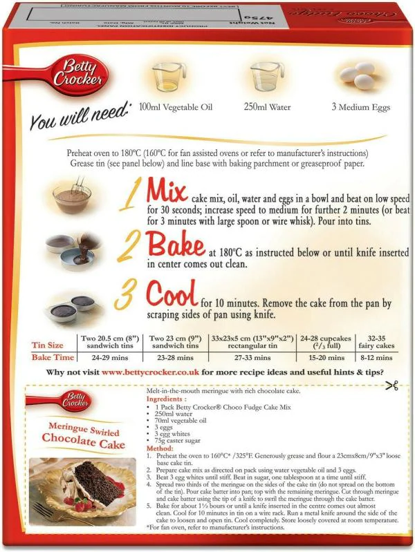 Betty Crocker Choco Fudge Rich Chocolate Cake Mix (Pack of 2 475 Grams Each) JioMart