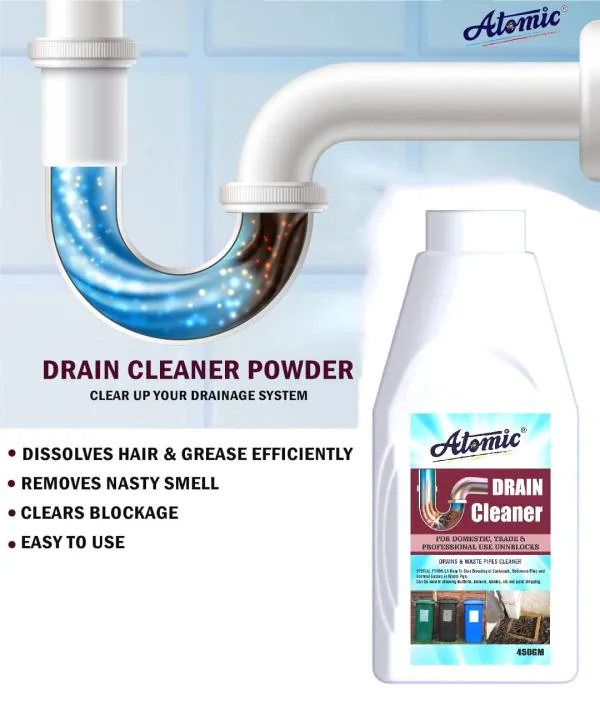 Atomic Drain Cleaner Powder 450 GM, Pack of 2 for Pipes, Kitchen Sink