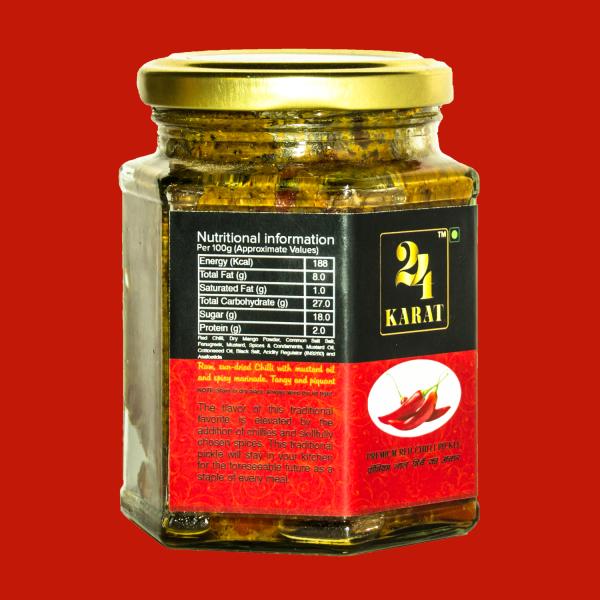24 KARAT Premium Organic Homemade Red Chili Pickle 250gm (Pack of 2