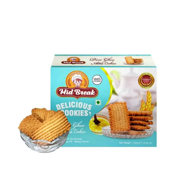 MidBreak Desi Ghee Atta Biscuits Handmade Cookies Atta Biscuits 300 Gram Each Pack of 2