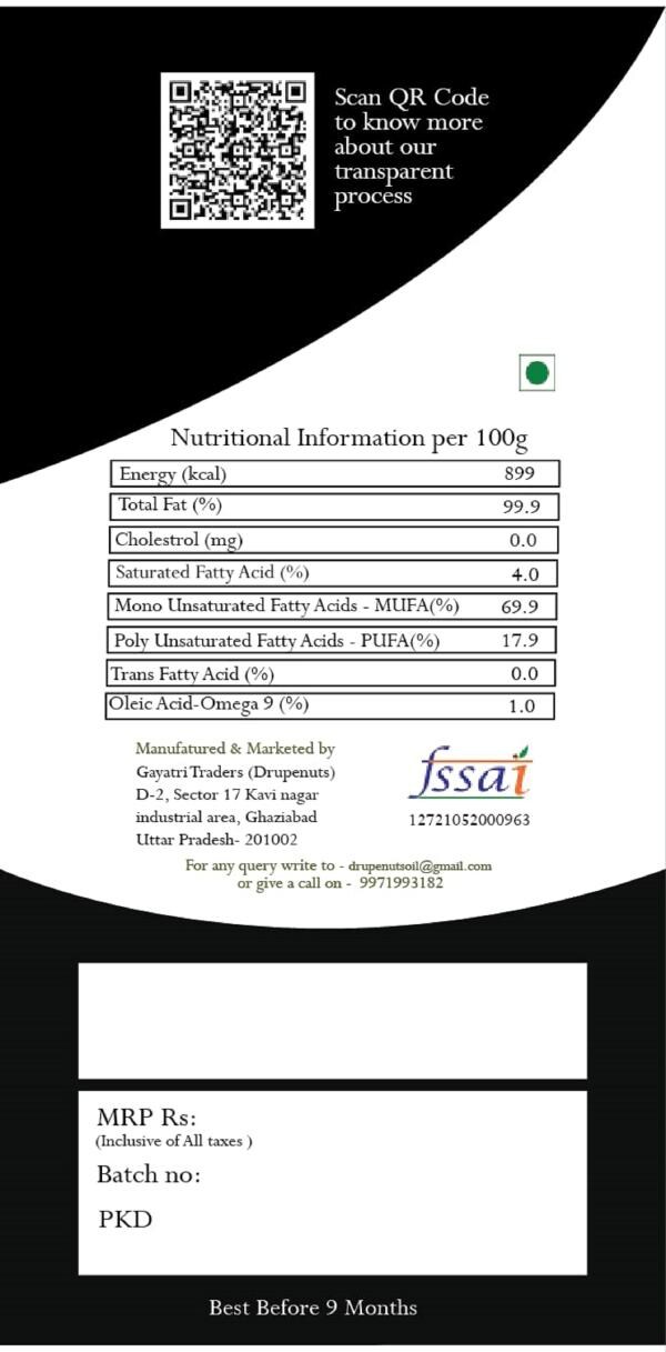 Drupenuts Cold Pressed Almond Oil Edible Grade Rich in Vitamin E