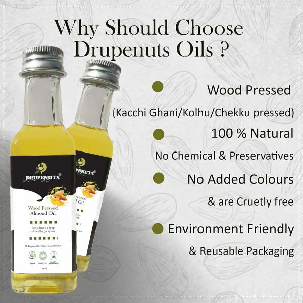 Drupenuts Cold Pressed Almond Oil Edible Grade Rich in Vitamin E