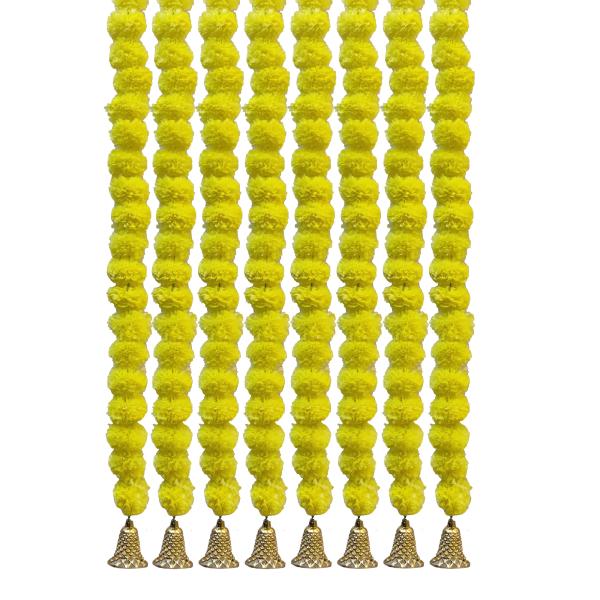 THH Artificial Yellow Marigold Flowers With Golden Bells for Decoration