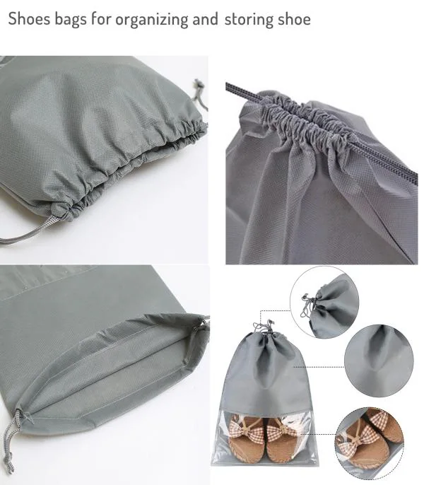 atorakushon 24 Piece Non Woven Shoe Bag Portable Travel Shoe Cover Storage Pouch for Travel & Storage String Bag Organizer Grey