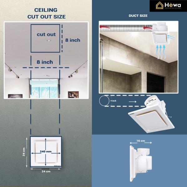 Hewa Ceiling Roof Exhaust fan 100 copper motor cut out size 204mmx