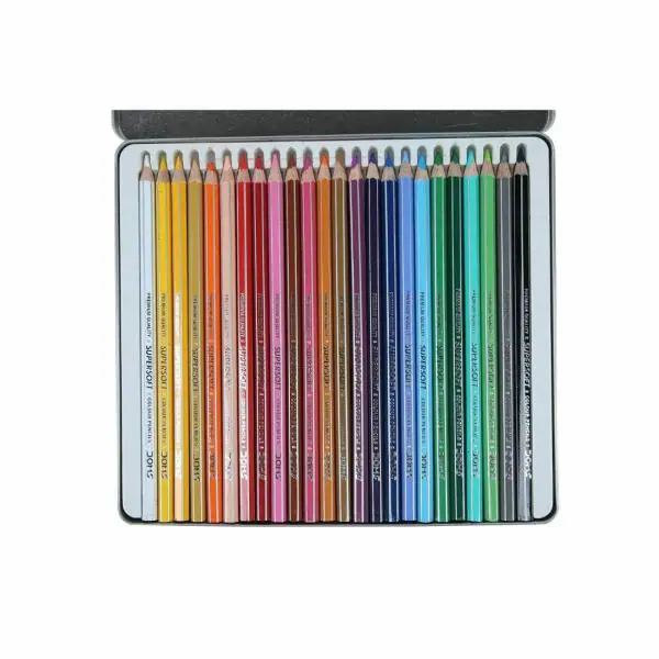 Pack of 24 Doms Colouring Pencils in Flat Tin Colour Art