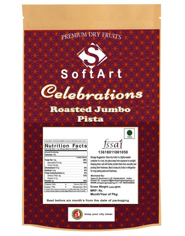 Soft Art Celebrations Roasted & Salted Jumbo Pista Vaccum Pack 1000 Grams JioMart