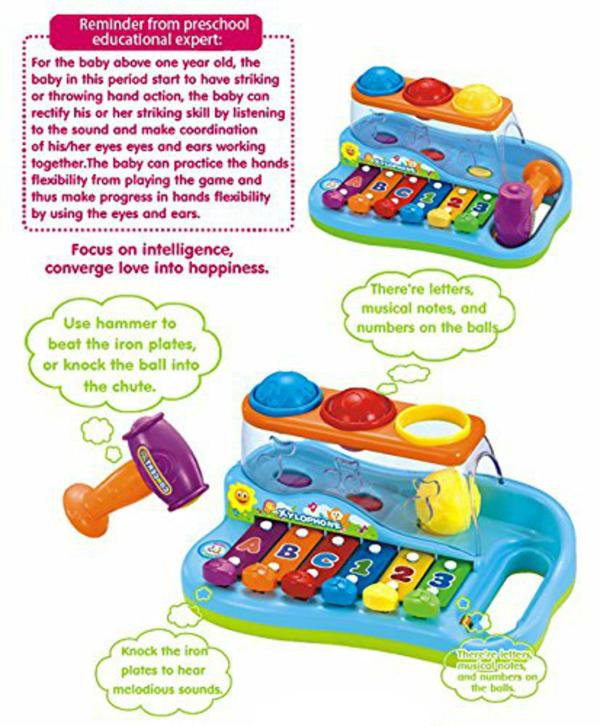 Kiditos Plastic Baby Learning Musical Rainbow Piano Pounding Bench with