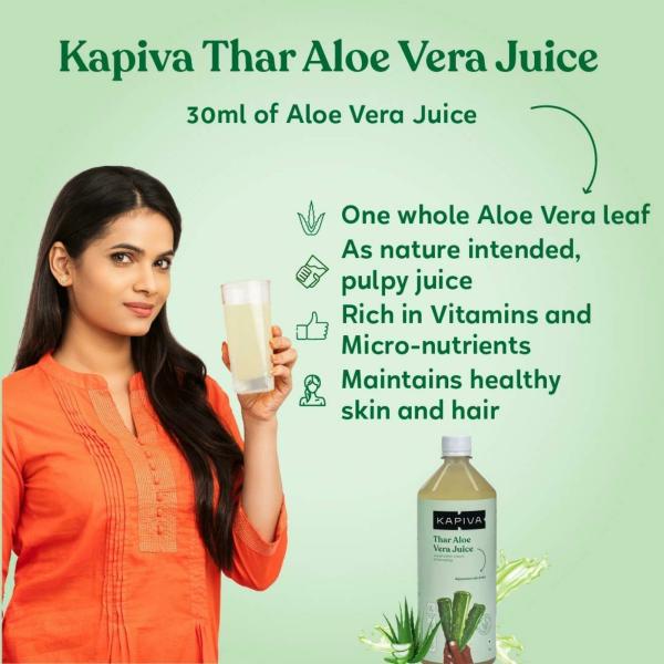 Kapiva Aloe Vera Skin Gel 500g + Kapiva Thar Aloe Vera Juice 1L Moisturizes and Hydrates the