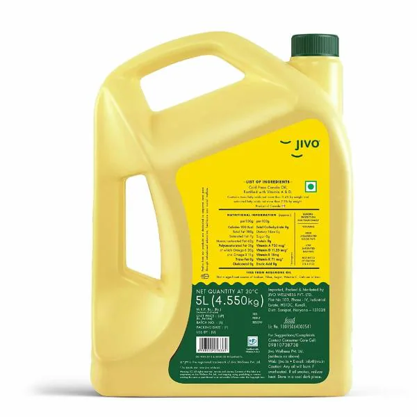 Jivo Canola Cold Press Oil 5 Litre+ Jivo pomace Olive Oil 5 Litre Pack
