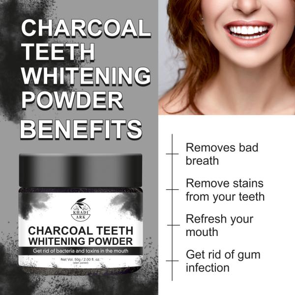 Khadi Ark Ayurvedic Charcoal Teeth Whitening Powder 50 gm Pack of