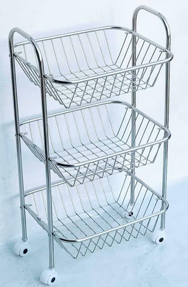 TSW Stainless Steel 3 Shelf Round Pipe Stand Trolley with wheel Utensil